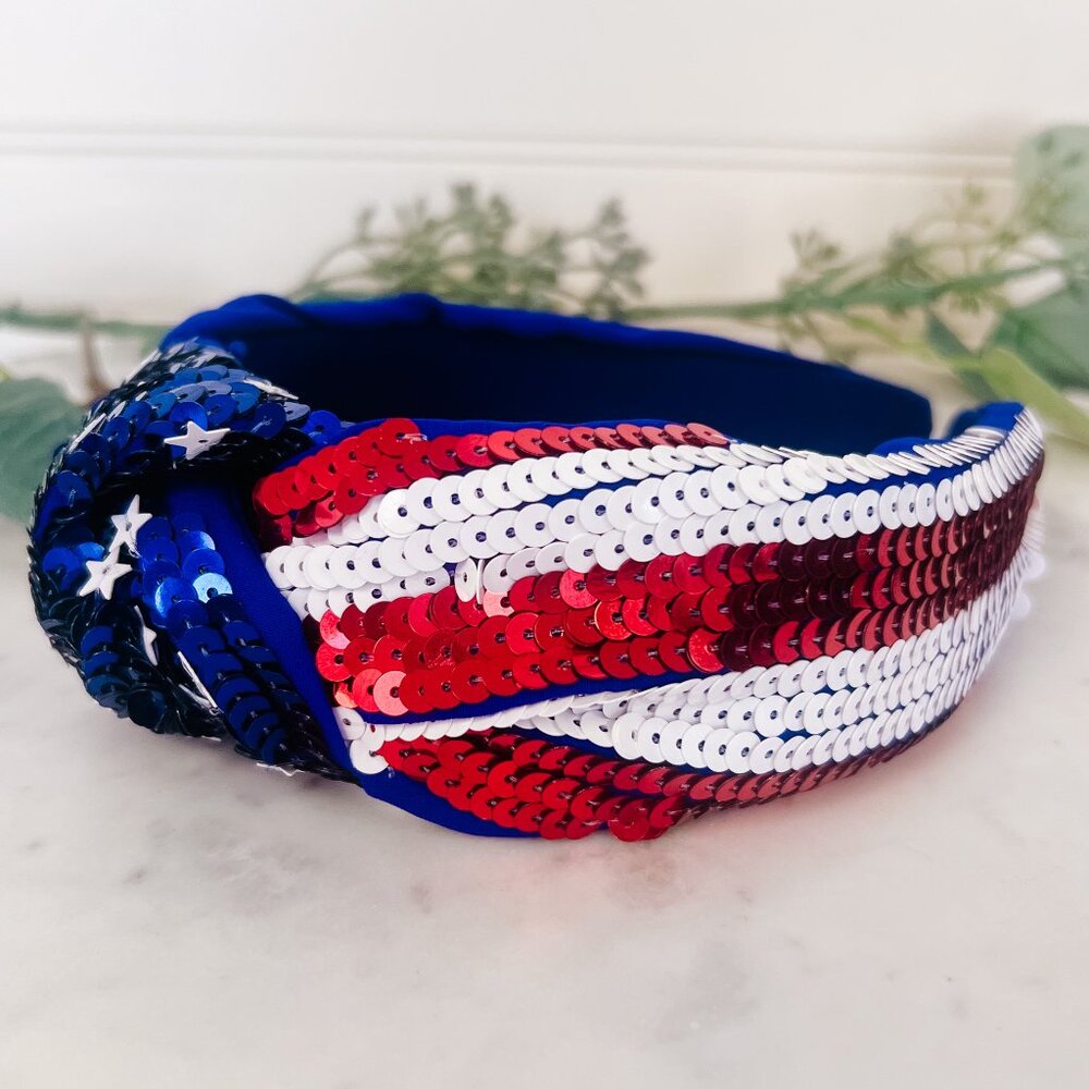 American Flag Sequin Beaded Headband